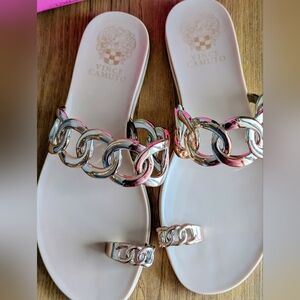 Vince Camuto Women's Soft Pink and Silver/Gold Chain Sandals